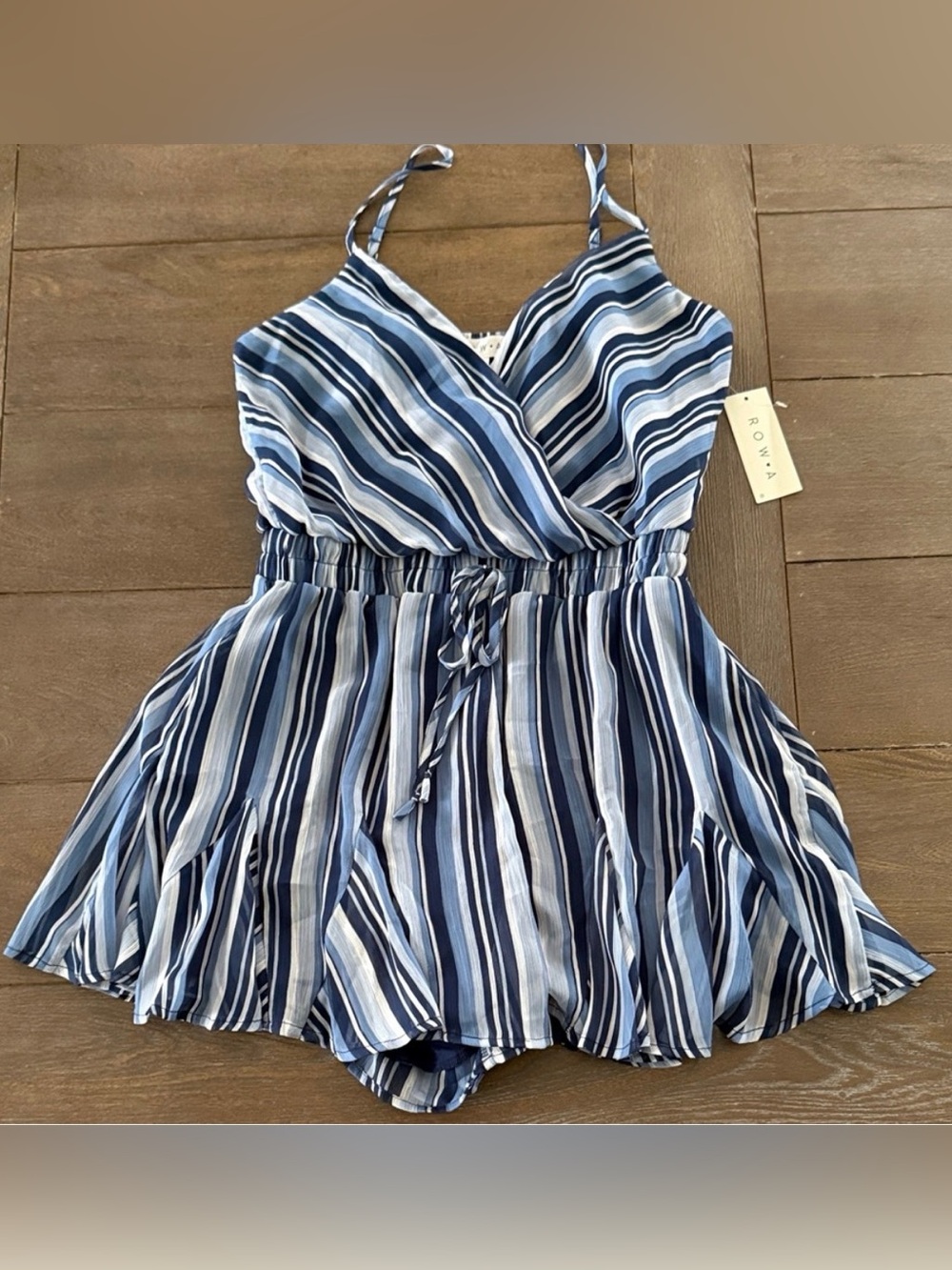 NWT Row-a Blue Stripe Romper size M